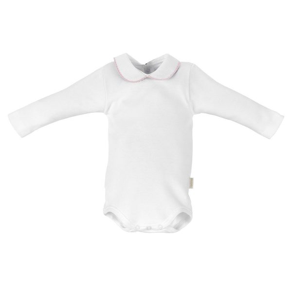 Body Blanco Manga larga Cuello Croquet Rosa