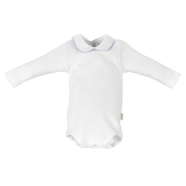 Body Blanco Manga Larga Cuello Croquet Celeste