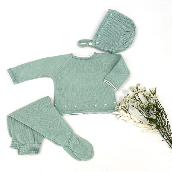 Conjunto tres piezas jersey manga larga y polaina con capota bodoques. 100% algodón.