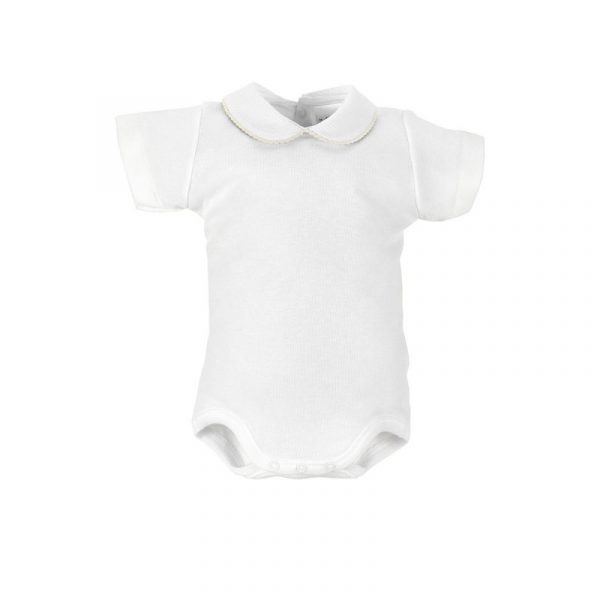 Body Blanco Manga corta Cuello Croquet Beige