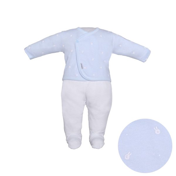 Conjunto dos piezas manga larga cruzada polaina conejos Celeste