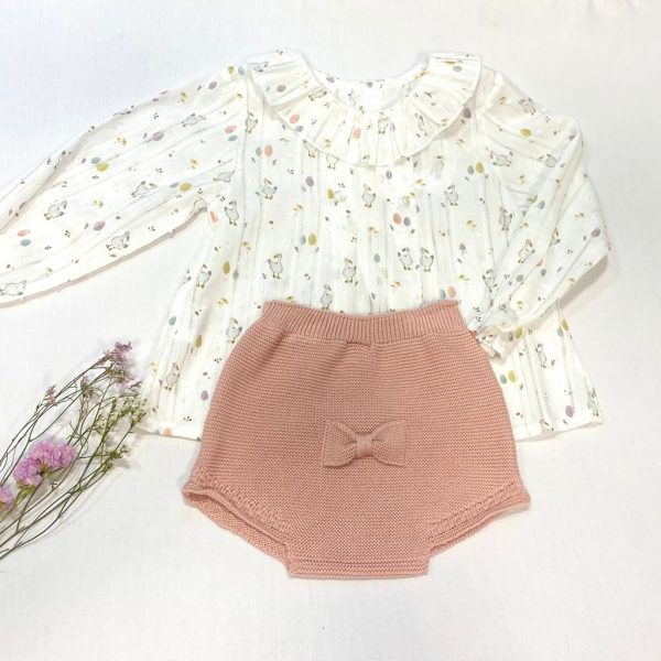 Conjunto dos piezas camisa manga larga de plumeti ocas y culetín rosa palo