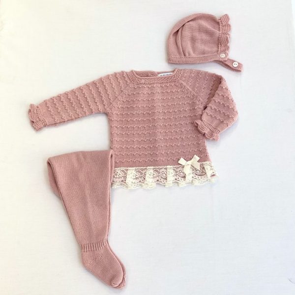 Conjunto tres piezas puntilla con encaje y lazo maquillaje