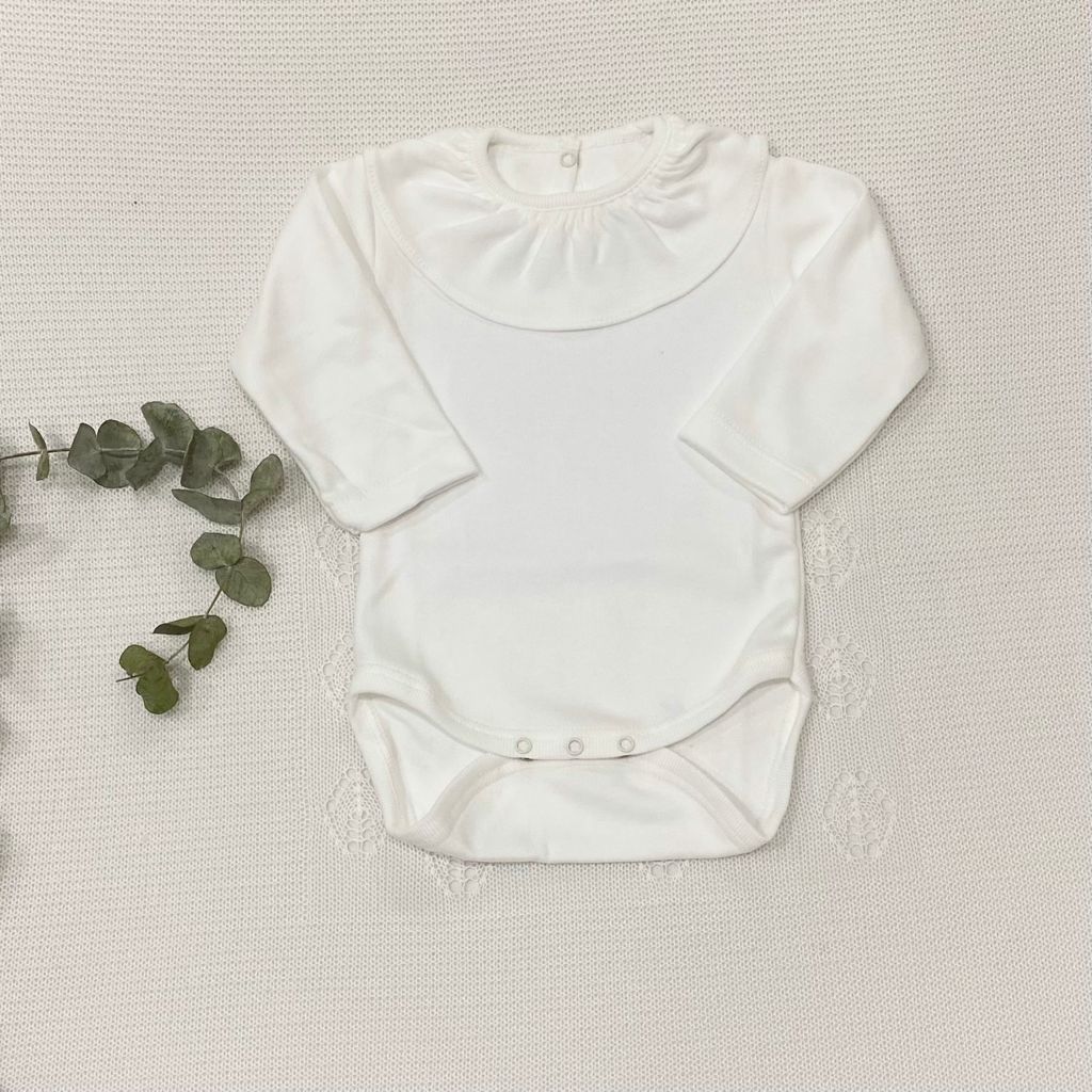 Body De Manga Larga Con Cuello Volante Para Primera Puesta