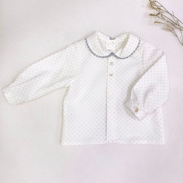 Camisa manga larga cuello bebé zig zag gris estrellas
