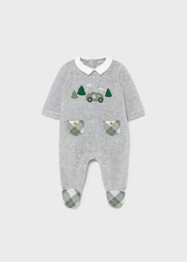 Pelele pijama de terciopelo con cremallera trasera, con botones abajo y pies cubiertos bolsillos decorativos