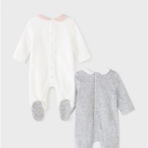 Set dos pijamas pelele terciopelo cuello bebe rosa y gris árbol