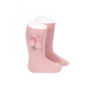 Calcetines altos algodón cálido con borlas rosa palo