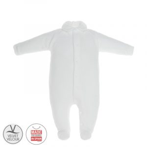 14343 Pelele básico cuello bebe terciopelo con detalle coche pijama Blanco Cambras