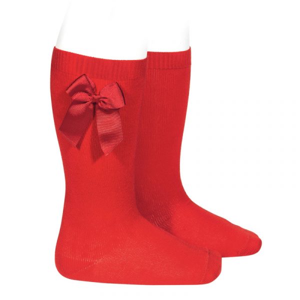 Calcetín alto algodón con lazo lateral rojo