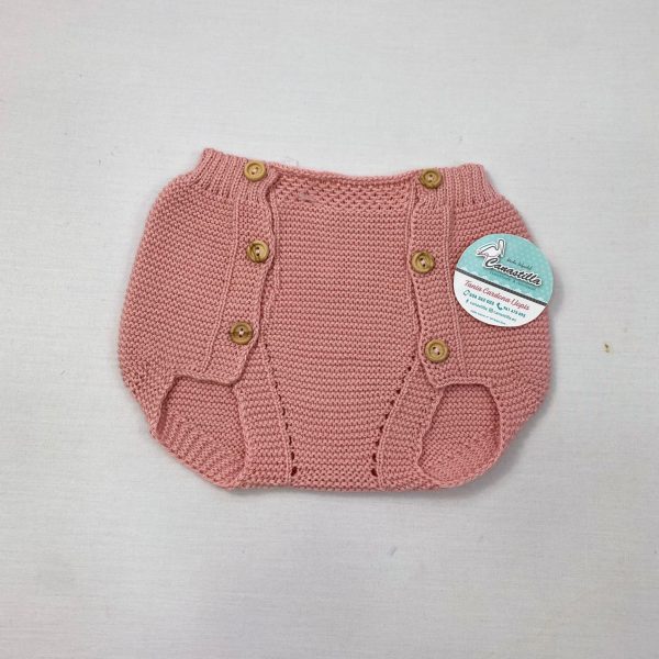 Culetín braga punto verano botones madera rosa empolvado