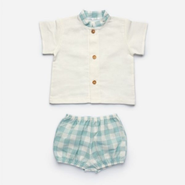 Conjunto dos piezas verano camisa manga corta y pantalón corto estilo culetín vicky verde agua