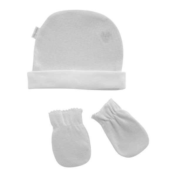 Set de Gorro y manoplas Gris y blanco liso