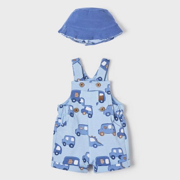 Conjunto dos piezas peto y gorro estampado carros Azul