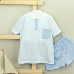 72256 Pijama dos piezas Sailor Camiseta manga corta bolsillo y pantalon corto Celeste Babidu