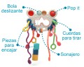 Juguete Actividades tan completo tiene de todo para que siempre esté entretenido en la cuna o carrito ya que fomenta su capacidad motora y estimula sus sentidos, con divertidos colores, figuras y funciones. Para empezar a divertirse están las cuerdas de silicona blanditas y suaves que tu peque podrá tirar hacia delante y hacia atrás. También tiene una bola deslizante, piezas que se pueden encajar en los agujeros correspondientes y un sonajero. Un juguete completamente distinto, innovador y divertido. También puedes encontrar mas juguetes en nuestra página https://canastilla.com.es/complementos-y-puericultura/ y en nuestra cuenta de instagram  Para atención personalizada y asesoramiento escríbenos en whatsapp al +34 656 36 20 22